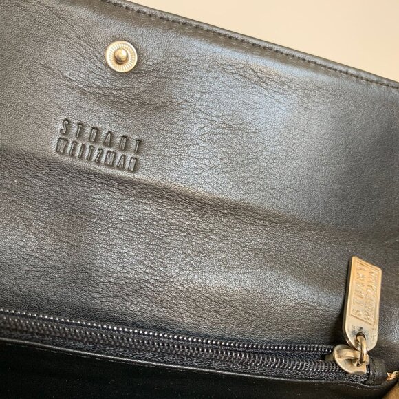 BNWOT Stuart Weitzman Silvertone Studded Black Pebble Leather Long Wallet - Picture 3 of 9